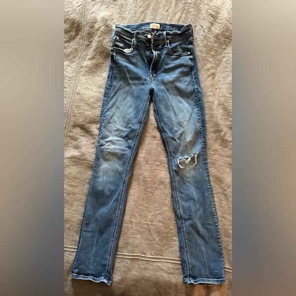 MOTHER Blue Distressed Skinny Jeans - Picture 1 of 4